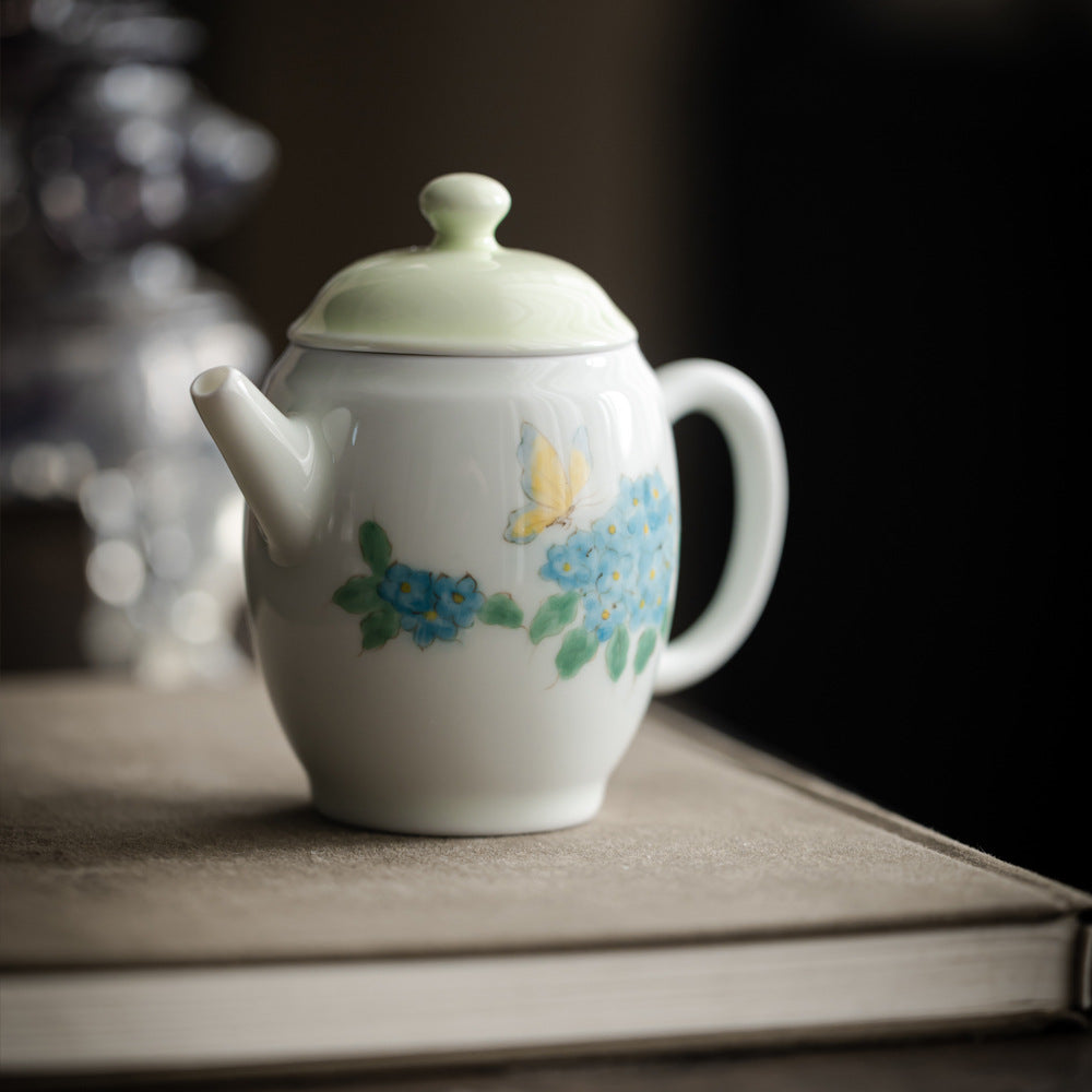 Handmade Chinese Green Teapot Handpainted Hydrangea Pattern Teaware Master Pottery Japanese Ceramic