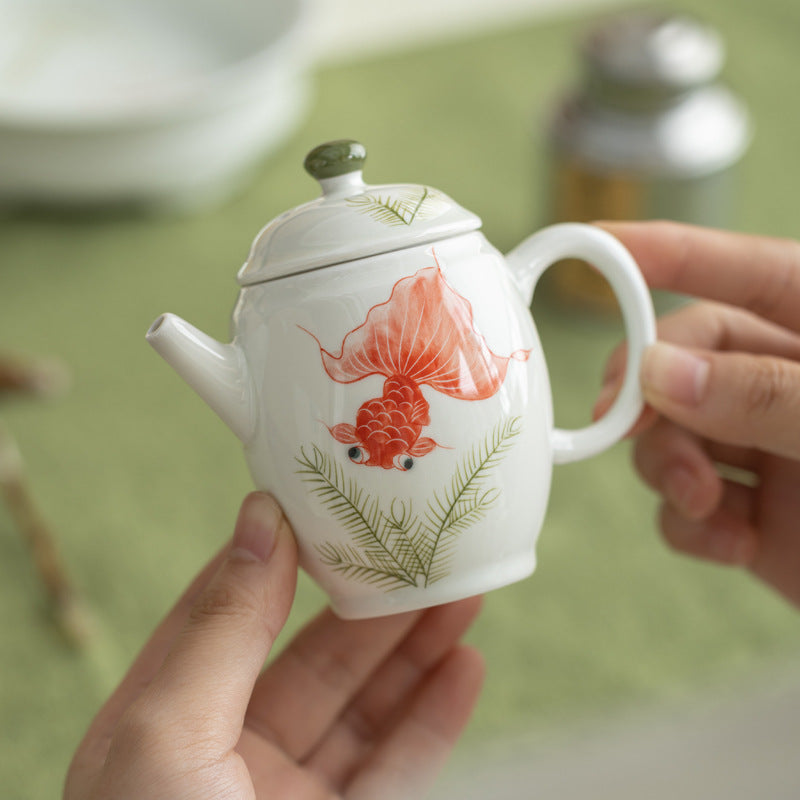 Handmade Chinese Teapot Handpainted Red Koi Pattern Teaware Master Pottery Japanese Ceramic