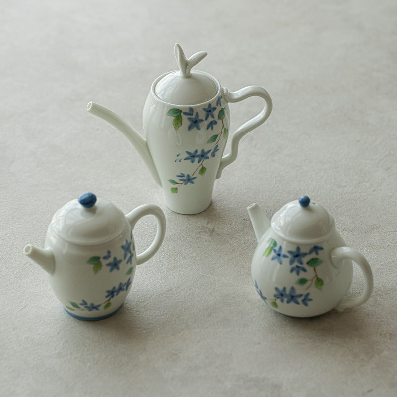 Handmade Chinese Teapot Handpainted Blue Flower Pattern Teaware Master Pottery Japanese Ceramic