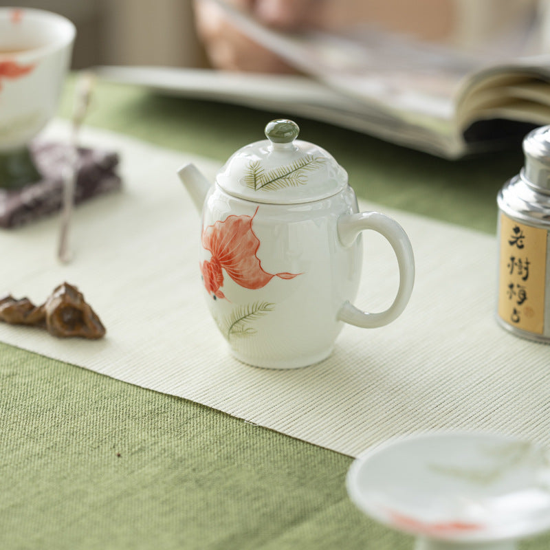 Handmade Chinese Teapot Handpainted Red Koi Pattern Teaware Master Pottery Japanese Ceramic