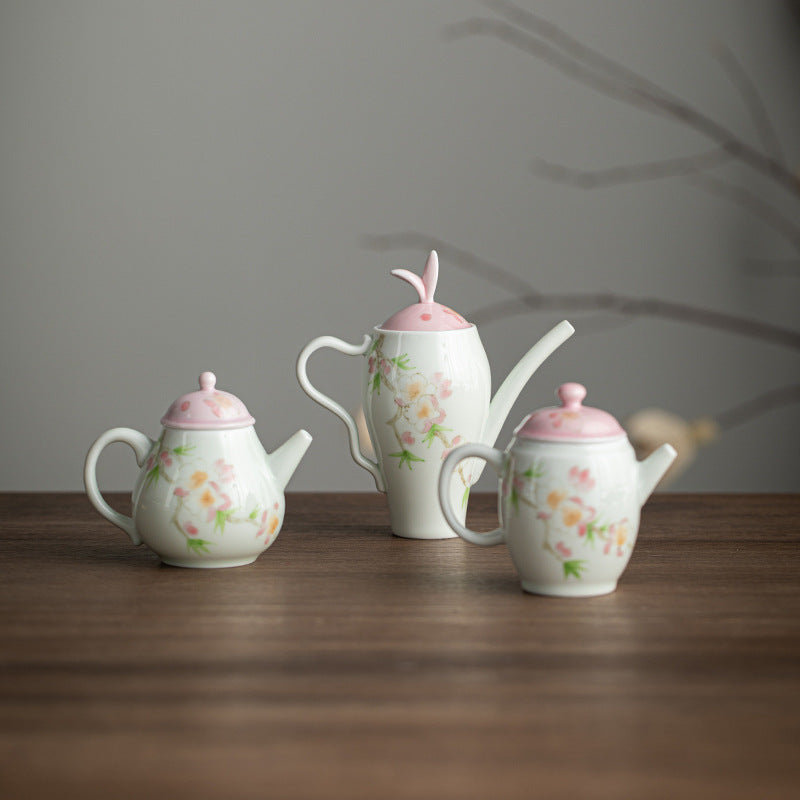 Handmade Chinese Teapot Handpainted Peach Flower Pattern Teaware Master Pottery Japanese Ceramic