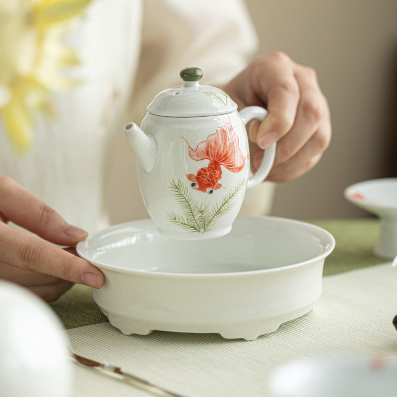 Handmade Chinese Teapot Handpainted Red Koi Pattern Teaware Master Pottery Japanese Ceramic