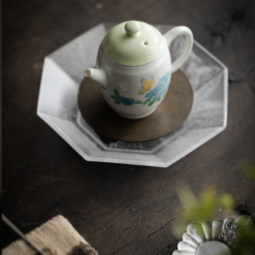 Handmade Chinese Green Teapot Handpainted Hydrangea Pattern Teaware Master Pottery Japanese Ceramic
