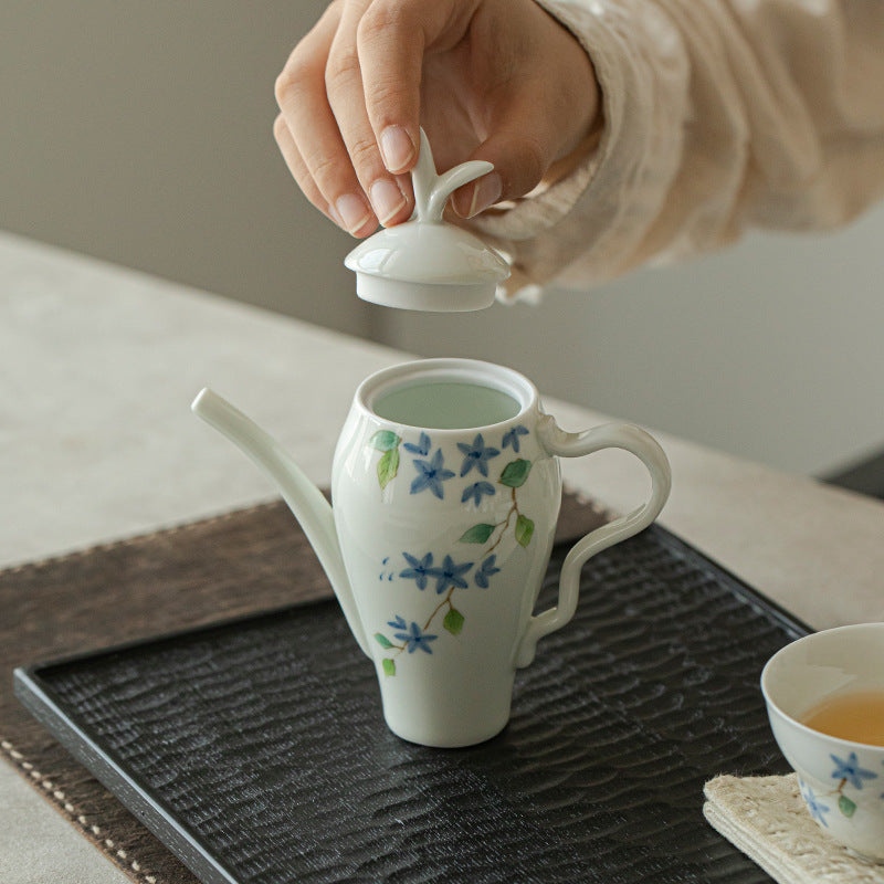 Handmade Chinese Teapot Handpainted Blue Flower Pattern Teaware Master Pottery Japanese Ceramic