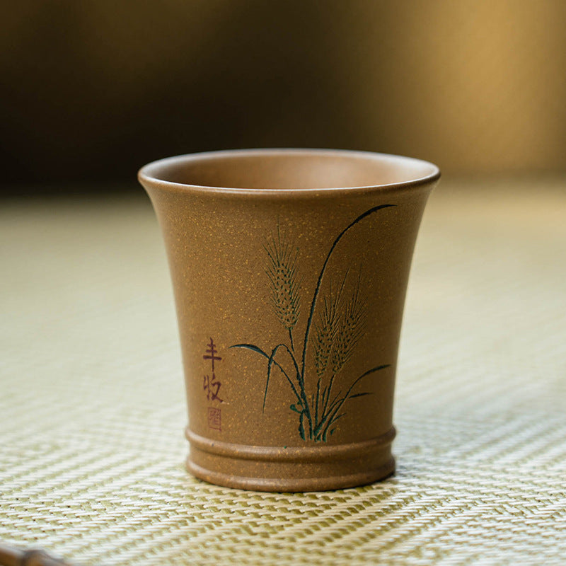 Chinese Handcraft Yixing Purple Clay Yellow Teacup Unique Artwork Master Pottery Household Sketch Teacup