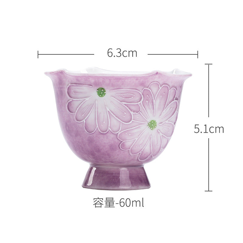this is a purple ceramic teapot