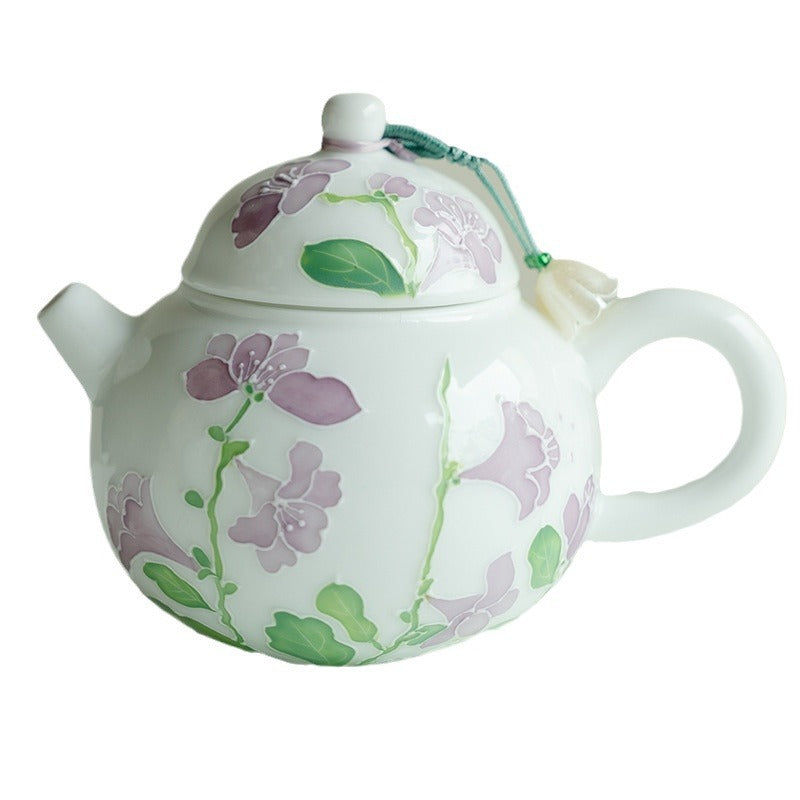 Original Handpainted Lily of the Valley Flower White Porcelain Teapot Master Ceramic Tea Ceremony