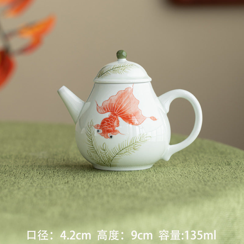 Handmade Chinese Teapot Handpainted Red Koi Pattern Teaware Master Pottery Japanese Ceramic