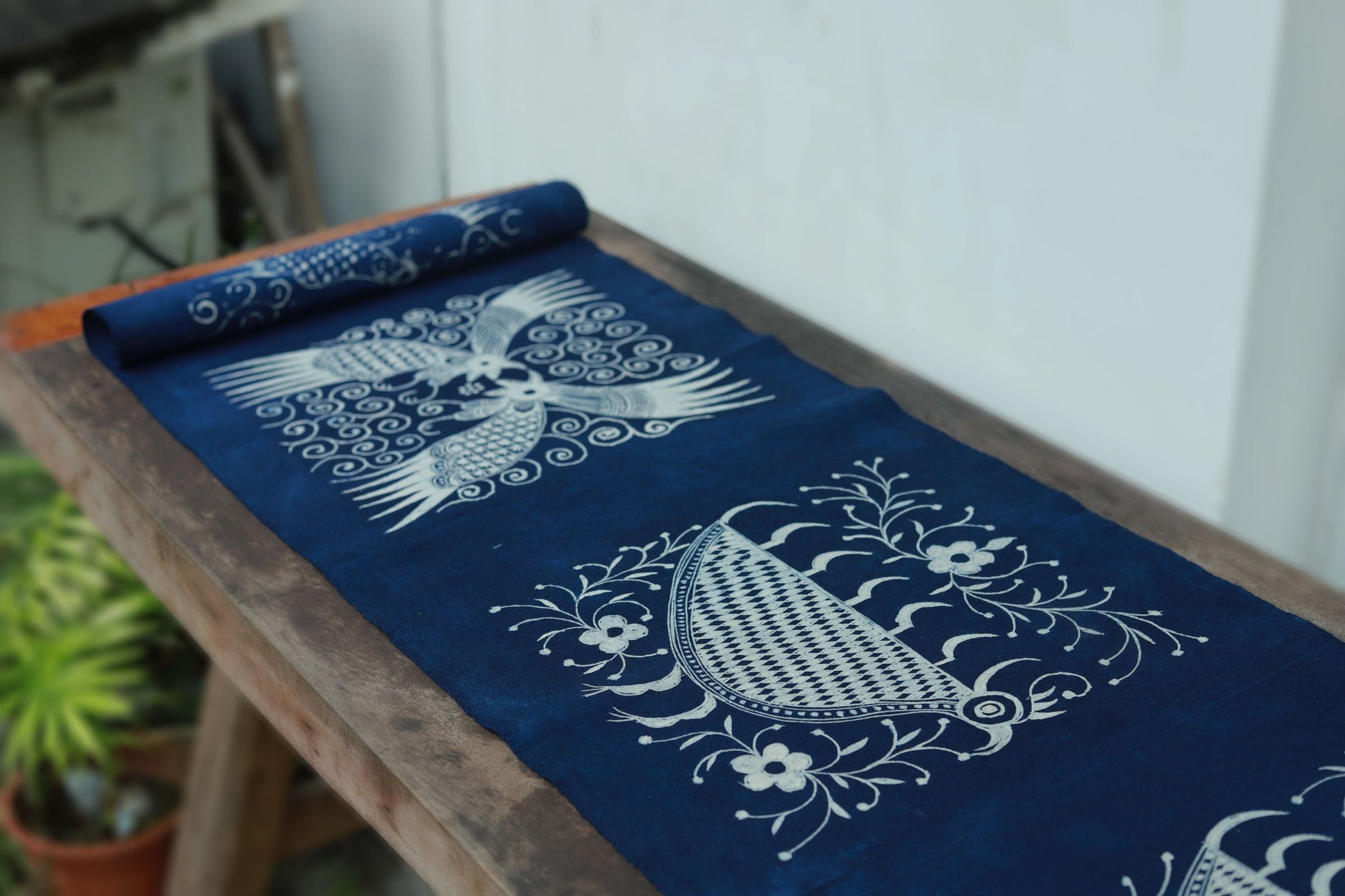 This is a Chinese Miao style batik table cloth tea mat