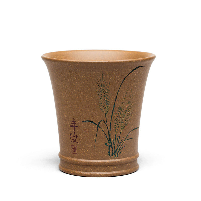 Chinese Handcraft Yixing Purple Clay Yellow Teacup Unique Artwork Master Pottery Household Sketch Teacup