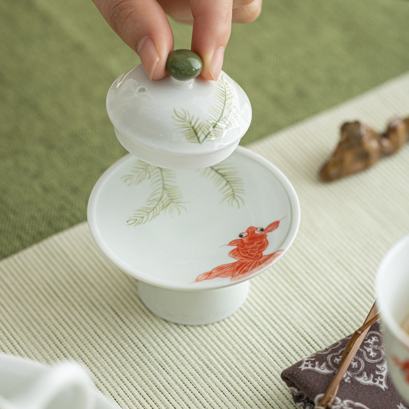 Handmade Chinese Teapot Handpainted Red Koi Pattern Teaware Master Pottery Japanese Ceramic