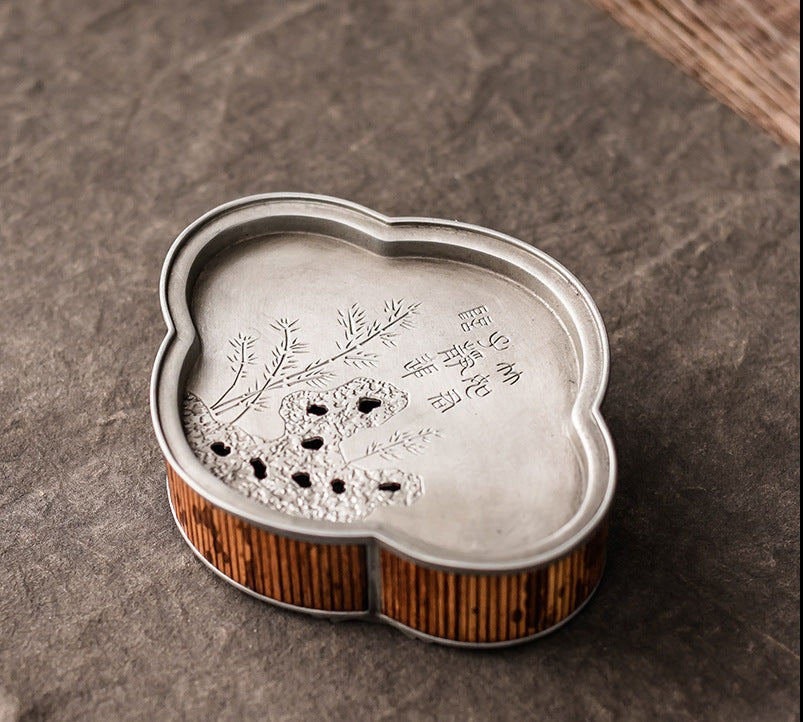 this is a tin tea tray tea boat