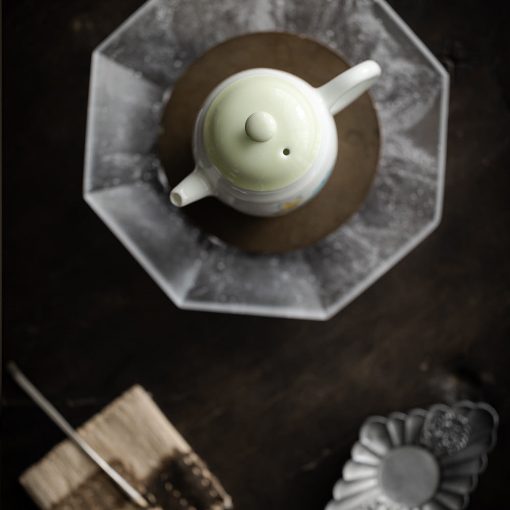 Handmade Chinese Green Teapot Handpainted Hydrangea Pattern Teaware Master Pottery Japanese Ceramic