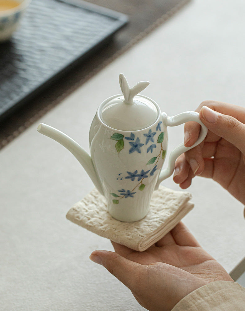 Handmade Chinese Teapot Handpainted Blue Flower Pattern Teaware Master Pottery Japanese Ceramic