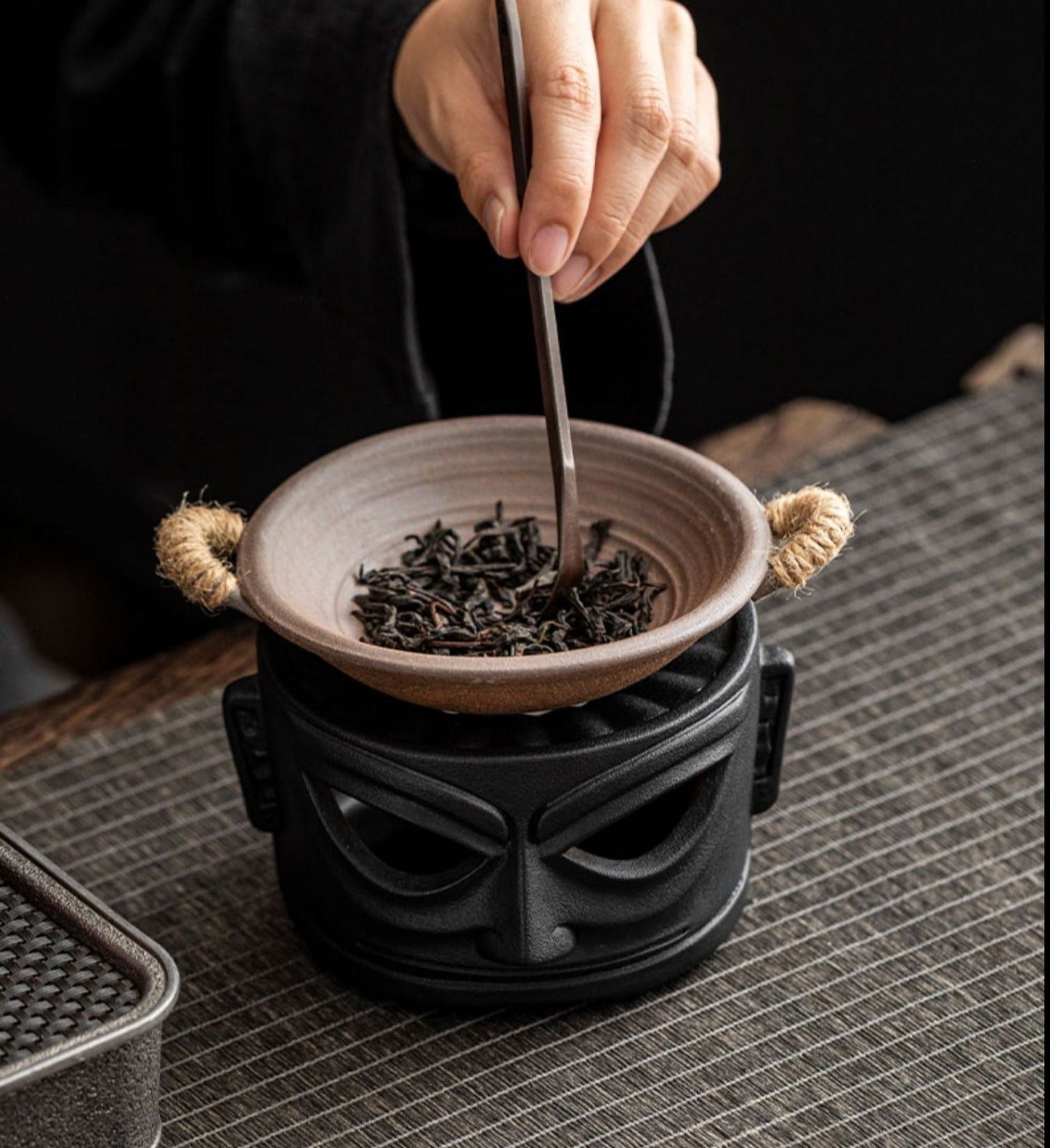 This is a pottery scoop warmer set