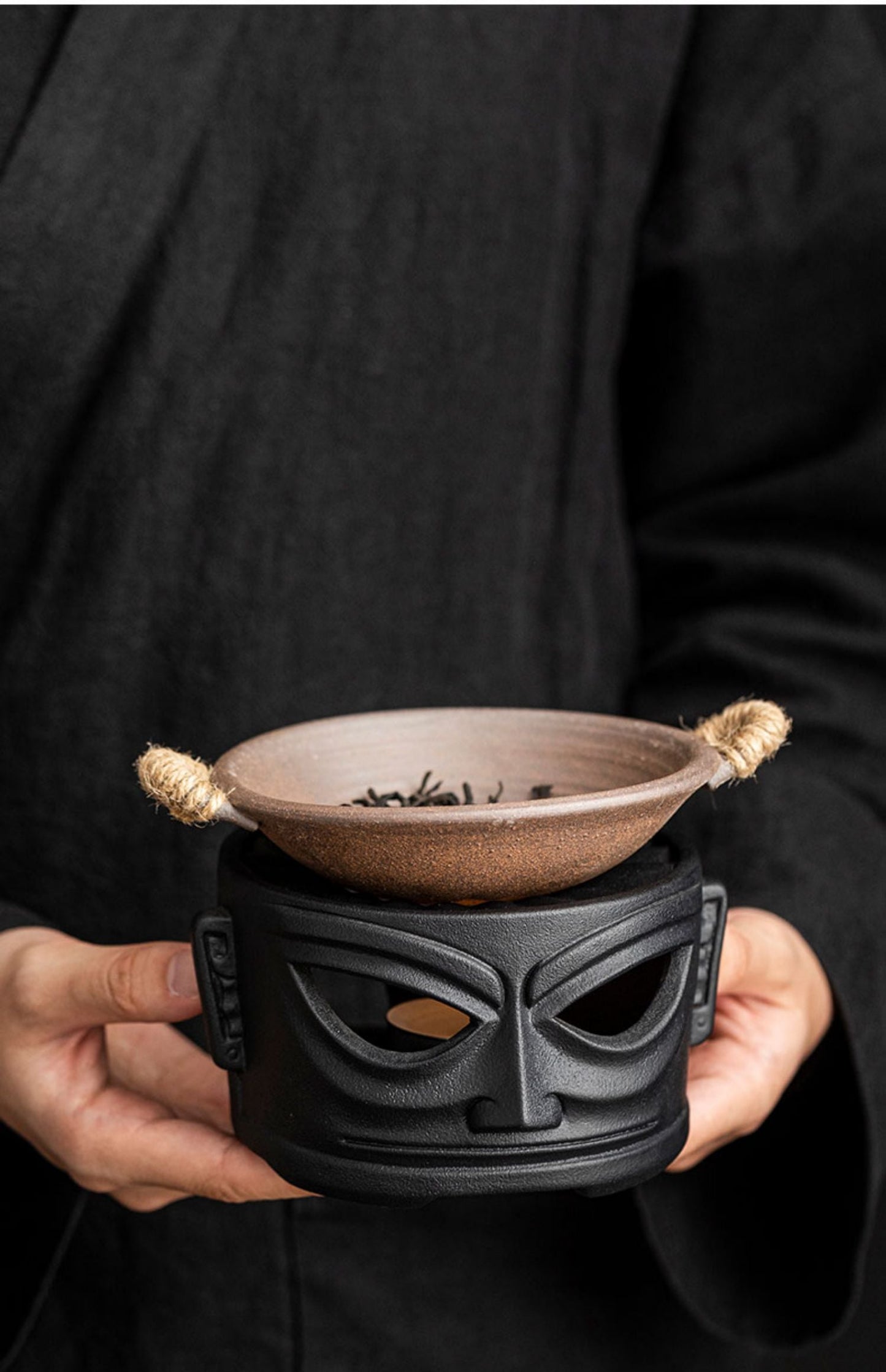 This is a pottery scoop warmer set