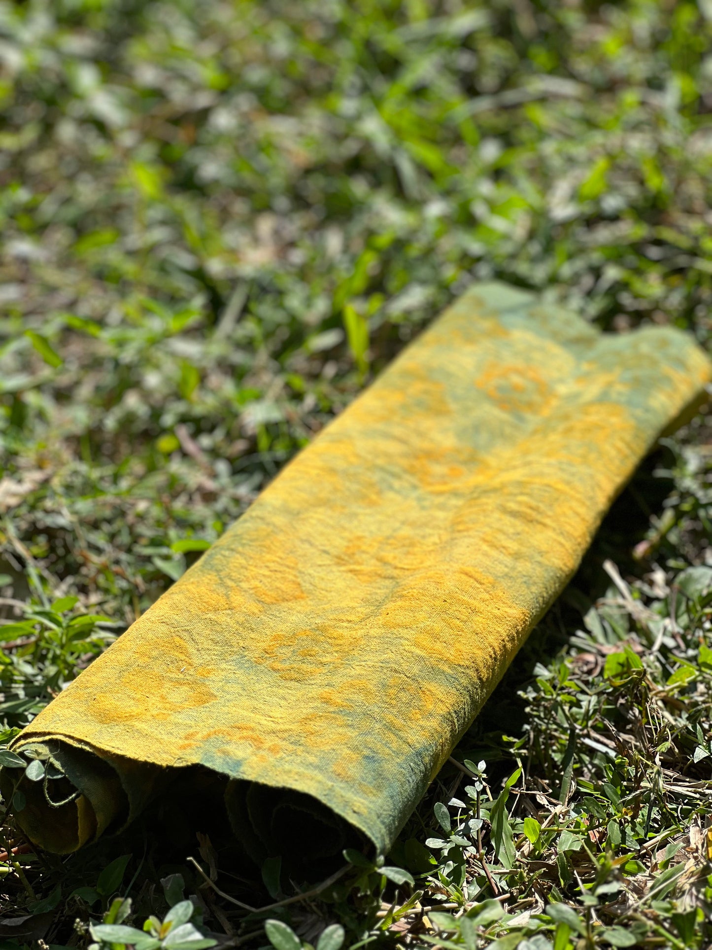 Tea Table Cloth Hand Dyed Plant Dyed Cotton Tea Mat Nature Dye Chabu Chaxi Yellow Green Color