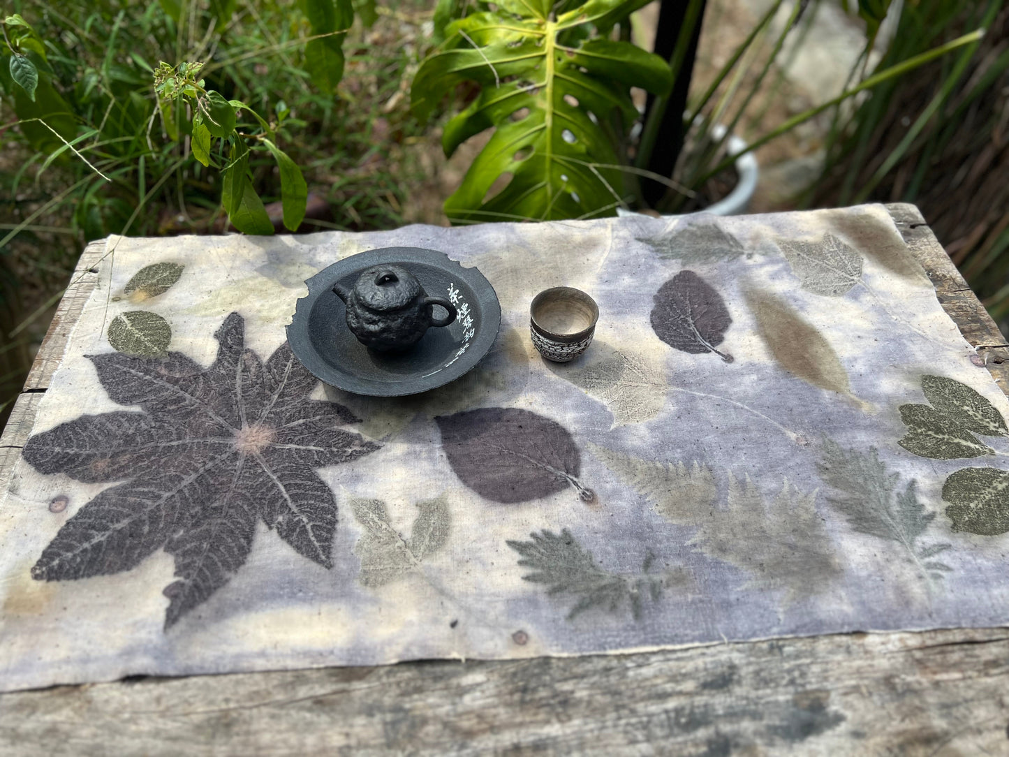 Tea Table Cloth Hand Dyed Plant Dyed Cotton Tea Mat Nature Dye Purple Chabu Chaxi