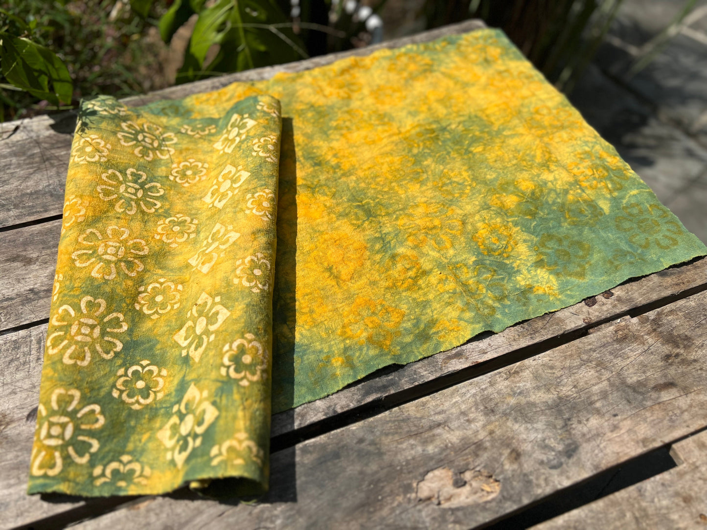 Tea Table Cloth Hand Dyed Plant Dyed Cotton Tea Mat Nature Dye Chabu Chaxi Yellow Green Color