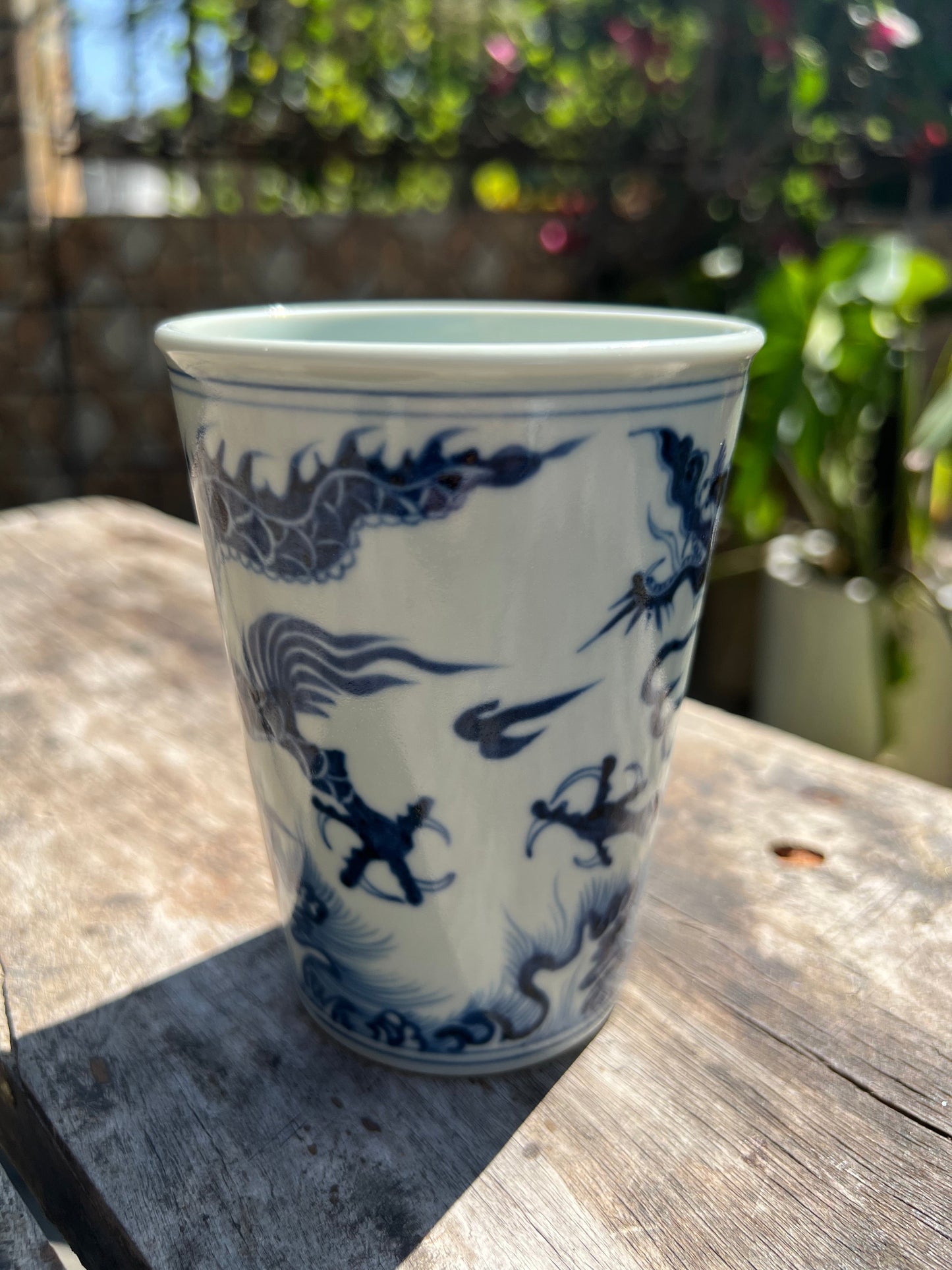 Handcrafted Jingdezhen Teacup Chinese Dragon Mug White Blue Porcelain Fine China Cup