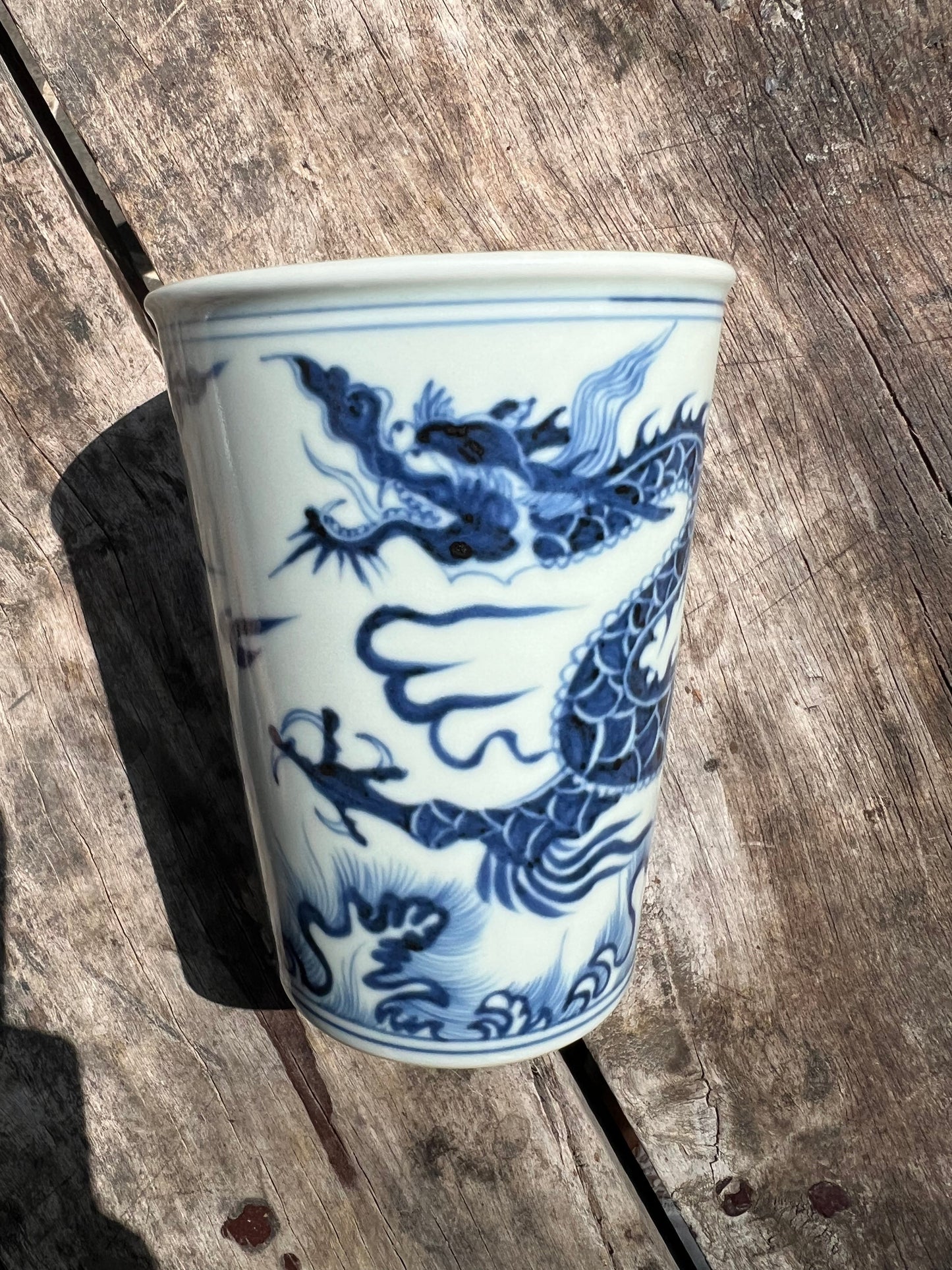 Handcrafted Jingdezhen Teacup Chinese Dragon Mug White Blue Porcelain Fine China Cup