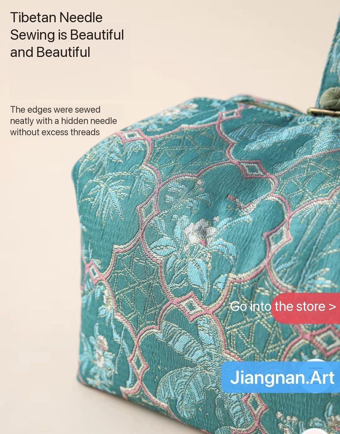 Chinese Traditional Song Brocade Green Tea Bag Travel Cloth Bag Big Capacity Portable Storage Bag