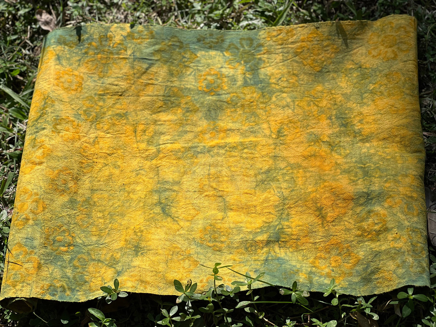 Tea Table Cloth Hand Dyed Plant Dyed Cotton Tea Mat Nature Dye Chabu Chaxi Yellow Green Color