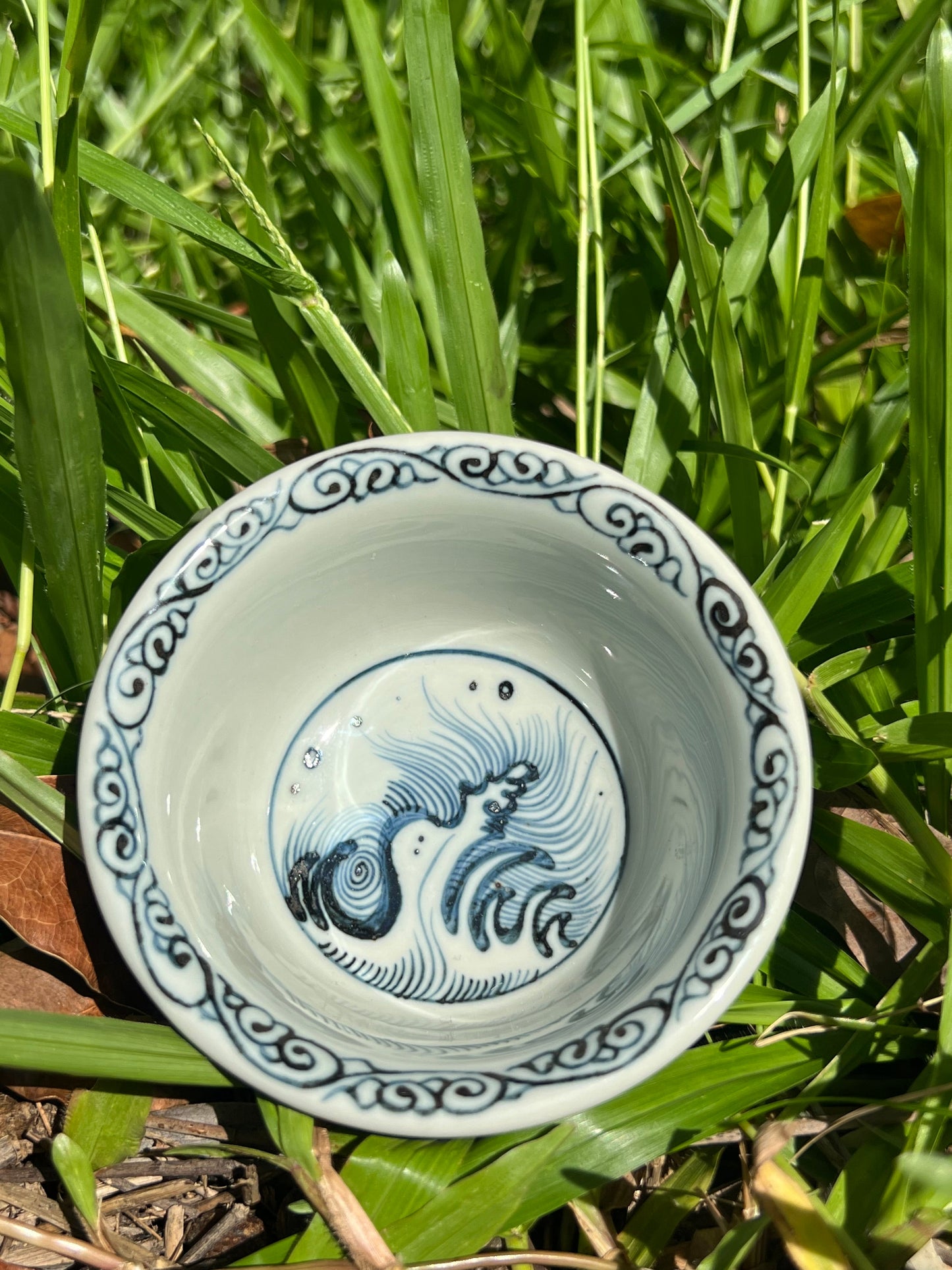 Hand Painted Chinese Antique Yuan Dynasty Blue and White Porcelain Fish and Algae Pattern Tea Tray Tea Boat Jingdezhen Master Ceramic Artwork
