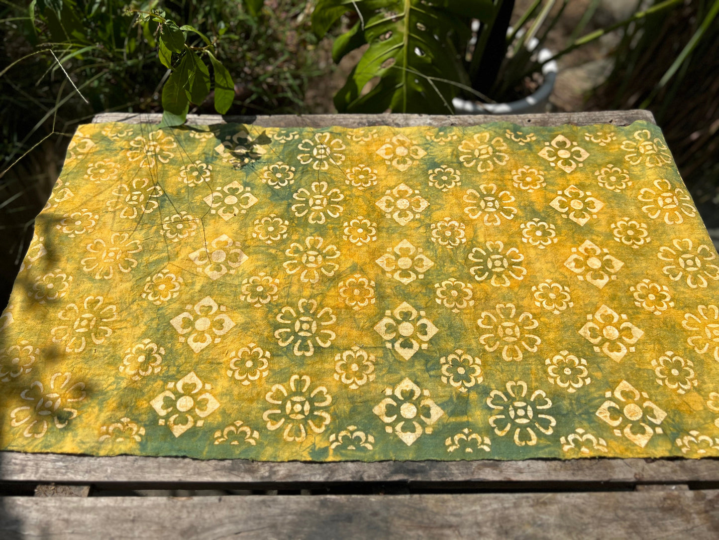 Tea Table Cloth Hand Dyed Plant Dyed Cotton Tea Mat Nature Dye Chabu Chaxi Yellow Green Color