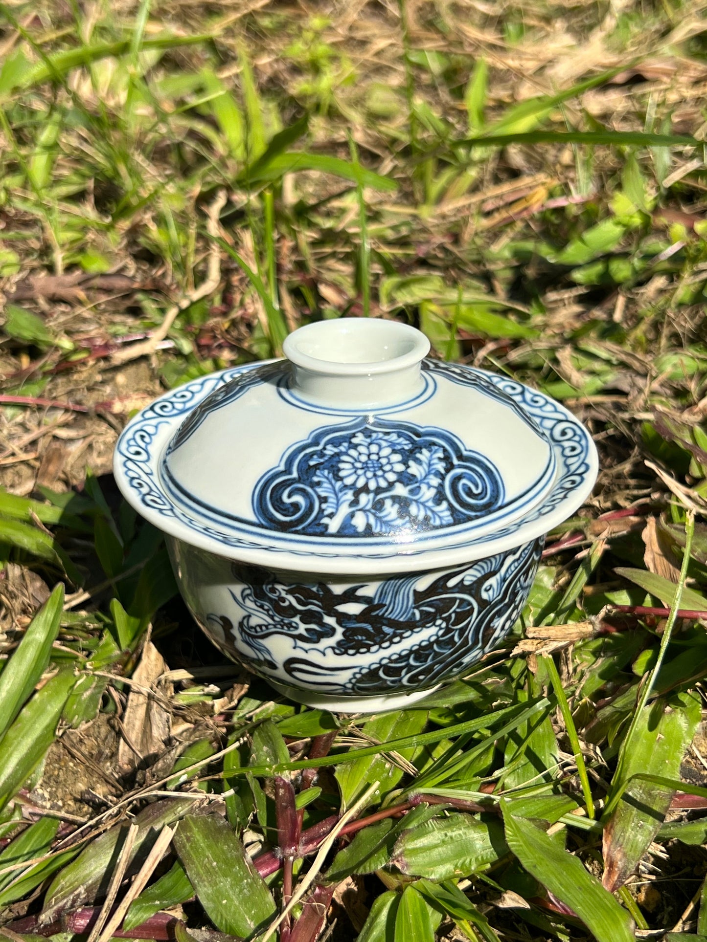 Hand Painted Chinese Dragon Blue and White Porcelain Gaiwan Jingdezhen Ceramic Master Artwork