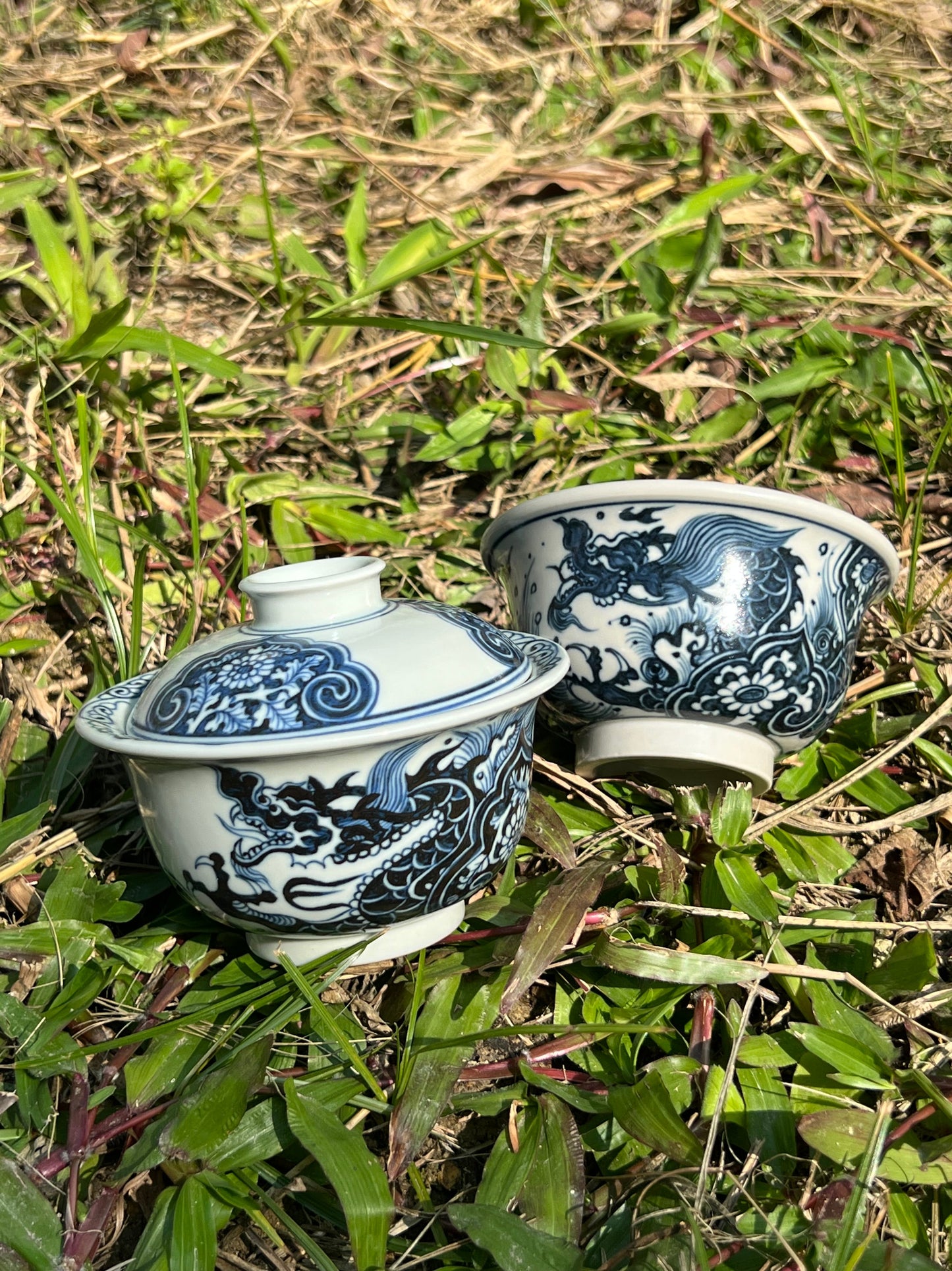 Hand Painted Chinese Dragon Blue and White Porcelain Gaiwan Jingdezhen Ceramic Master Artwork