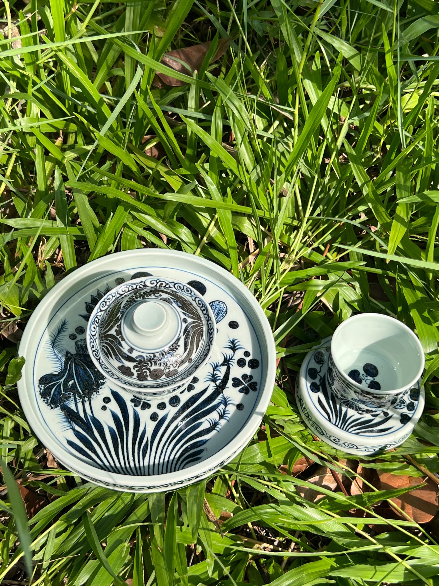 Hand Painted Chinese Antique Yuan Dynasty Blue and White Porcelain Fish and Algae Pattern Tea Tray Tea Boat Jingdezhen Master Ceramic Artwork