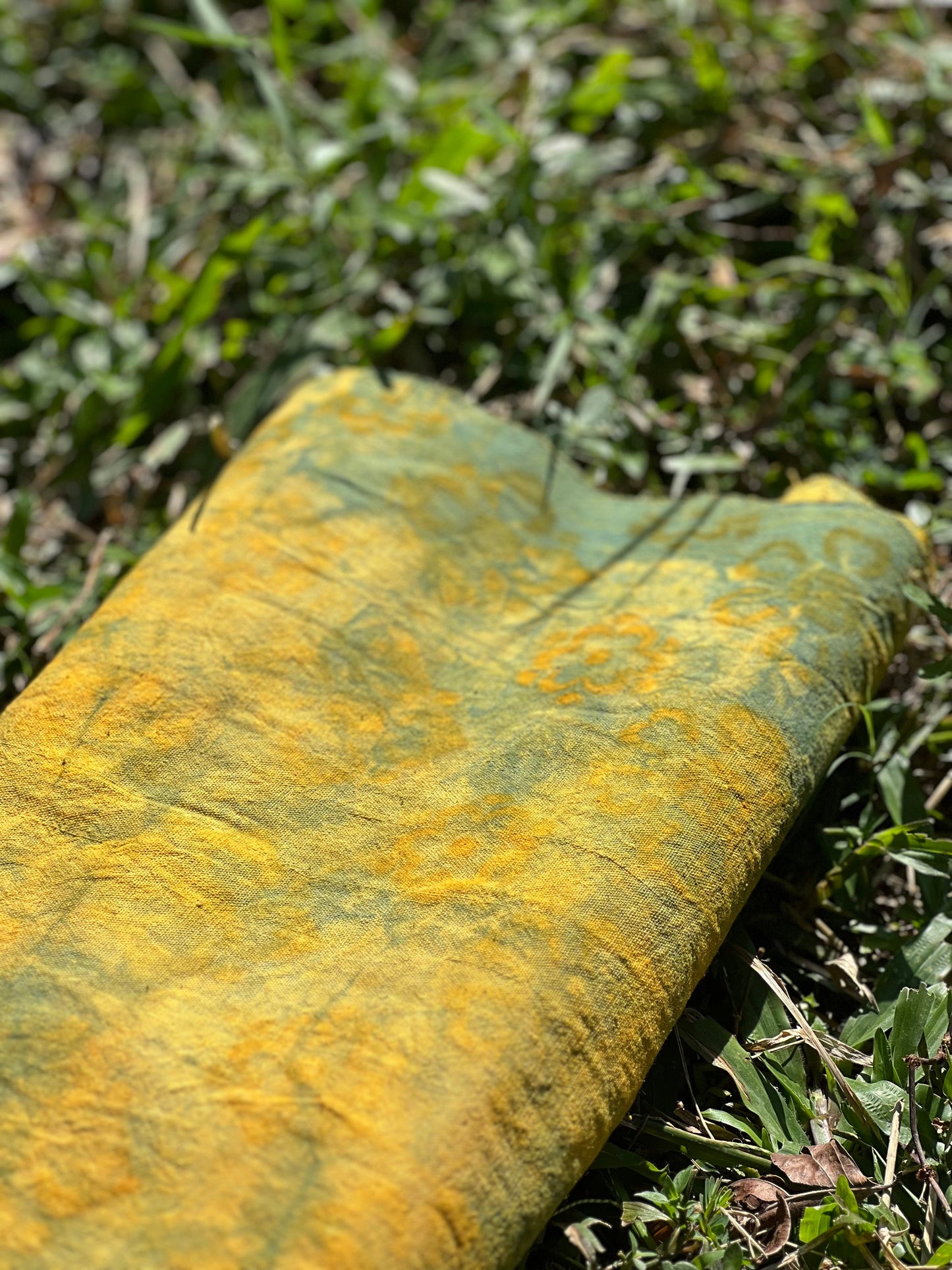 Tea Table Cloth Hand Dyed Plant Dyed Cotton Tea Mat Nature Dye Chabu Chaxi Yellow Green Color