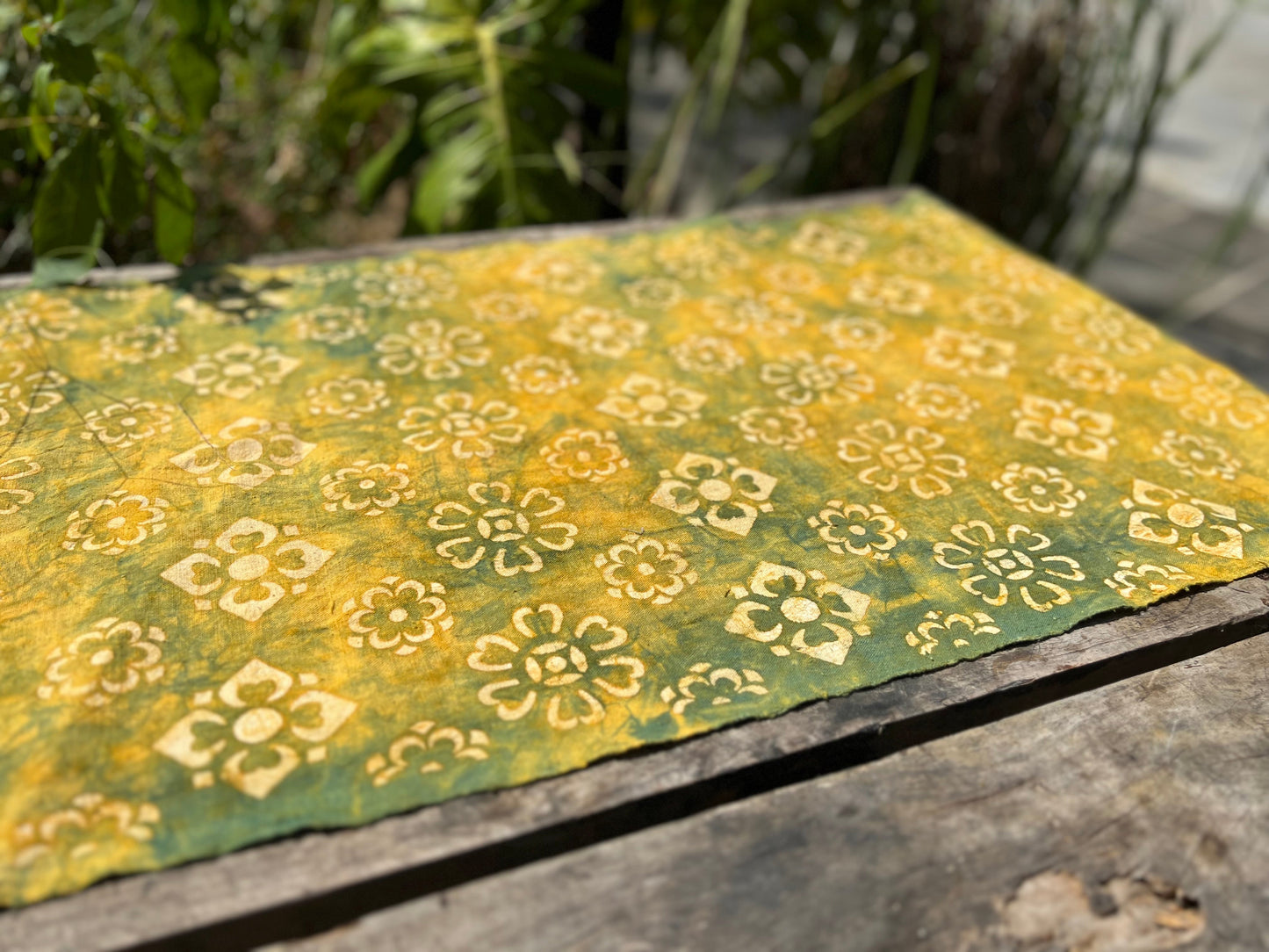 Tea Table Cloth Hand Dyed Plant Dyed Cotton Tea Mat Nature Dye Chabu Chaxi Yellow Green Color