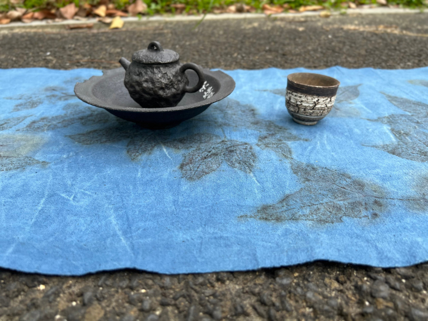 Hand Dyed Indigo Dyeing Tea Mat Plant Dyed Cotton Tea Table Cloth Nature Dye Chabu Chaxi
