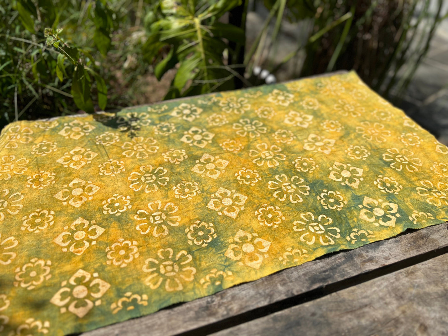 Tea Table Cloth Hand Dyed Plant Dyed Cotton Tea Mat Nature Dye Chabu Chaxi Yellow Green Color