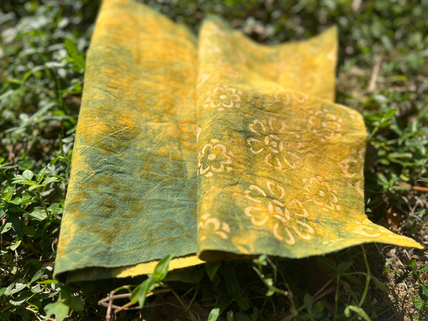 Tea Table Cloth Hand Dyed Plant Dyed Cotton Tea Mat Nature Dye Chabu Chaxi Yellow Green Color