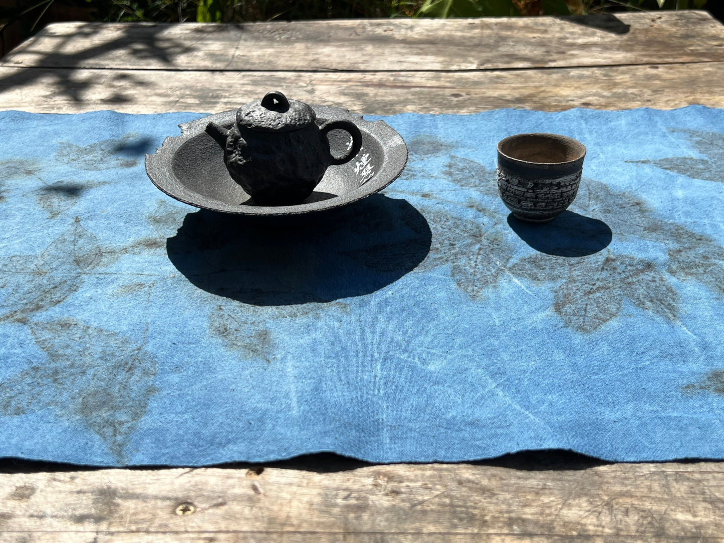Hand Dyed Indigo Dyeing Tea Mat Plant Dyed Cotton Tea Table Cloth Nature Dye Chabu Chaxi