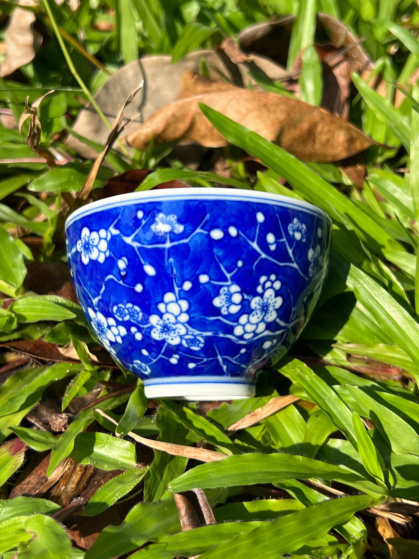 This is Chinese Jingdezhen blue and white porcelain gaiwan. This is a ceramic plum flower teapot