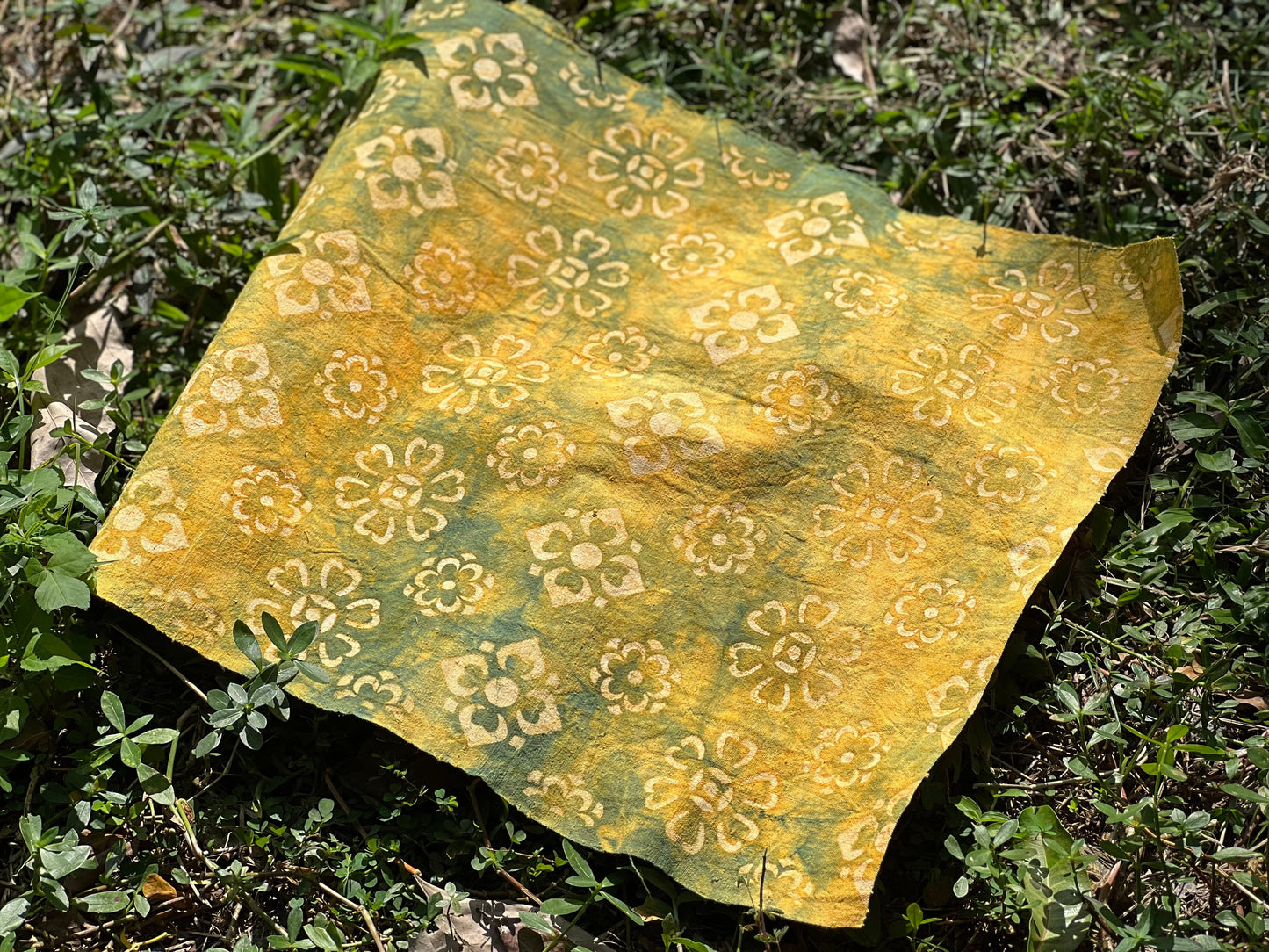 Tea Table Cloth Hand Dyed Plant Dyed Cotton Tea Mat Nature Dye Chabu Chaxi Yellow Green Color