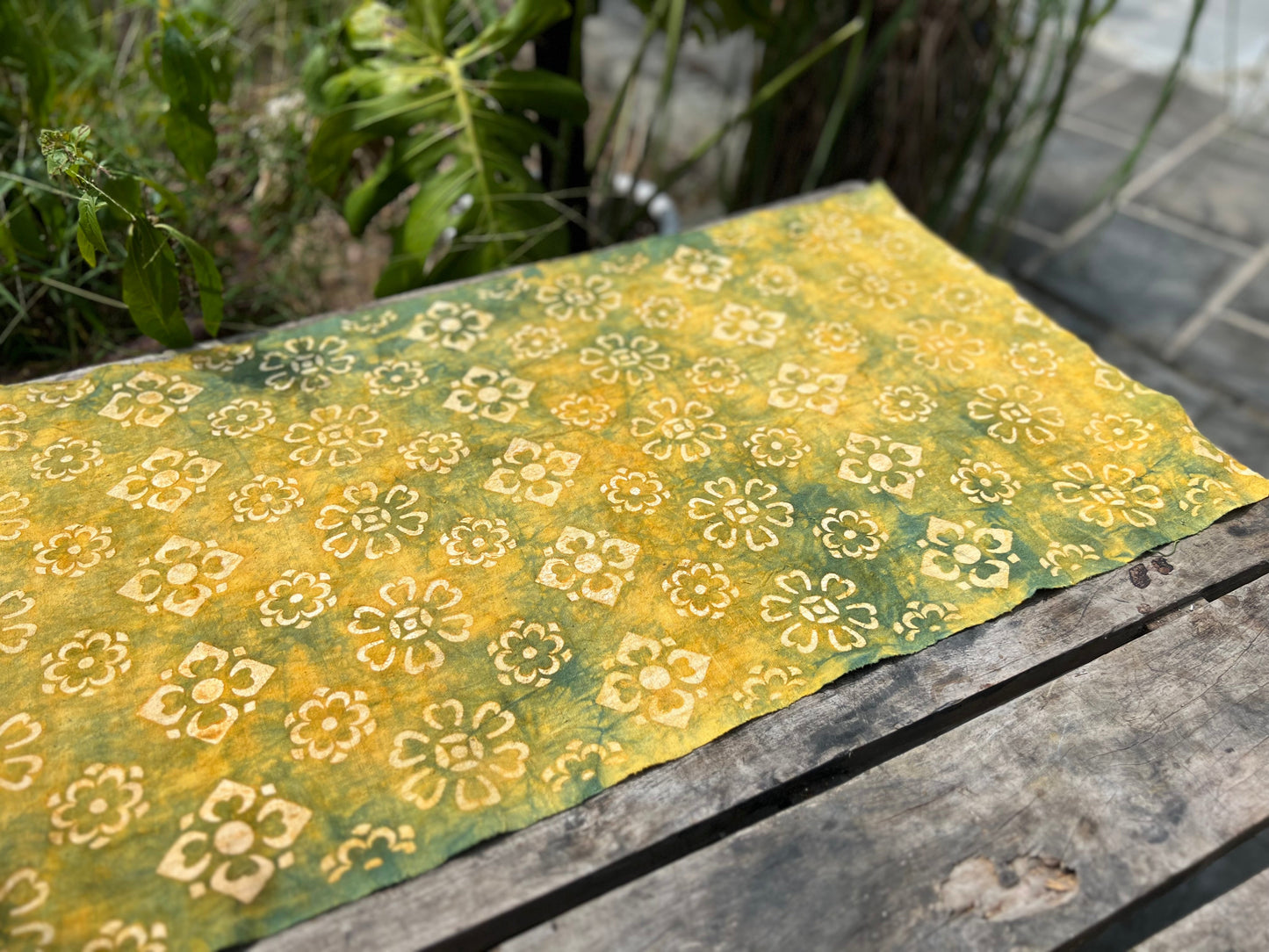 Tea Table Cloth Hand Dyed Plant Dyed Cotton Tea Mat Nature Dye Chabu Chaxi Yellow Green Color