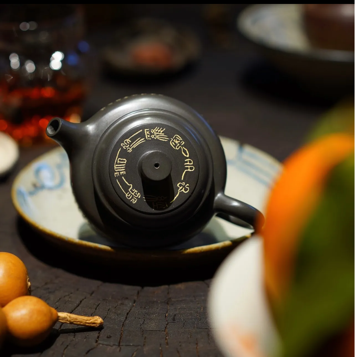 Handcrafted Original Design Chinese Nixing Pottery Teapot Artwork Black Teapot Kungfu Teapot 100% Hand engraved Chinese Heart Sutras Calligraphy