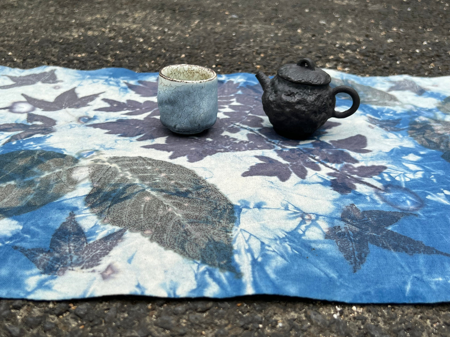 Hand Dyed Indigo Dyeing Tea Table Cloth Plant Dyed Cotton Tea Mat Natura Dye Chabu Chaxi