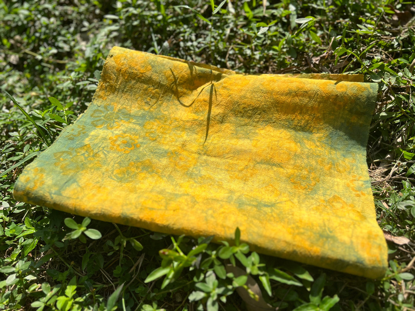 Tea Table Cloth Hand Dyed Plant Dyed Cotton Tea Mat Nature Dye Chabu Chaxi Yellow Green Color