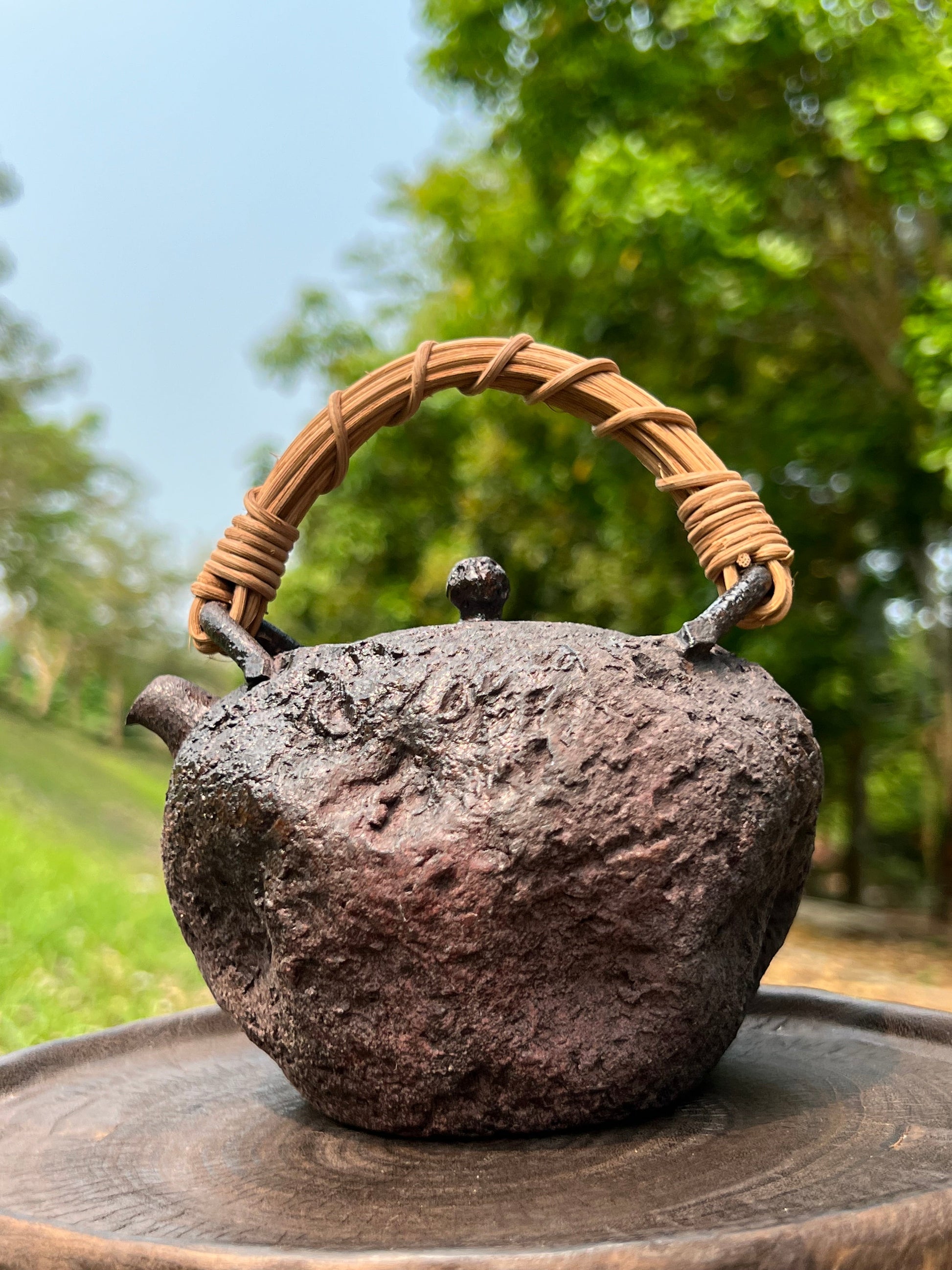 This is a pottery lifting handle kettle