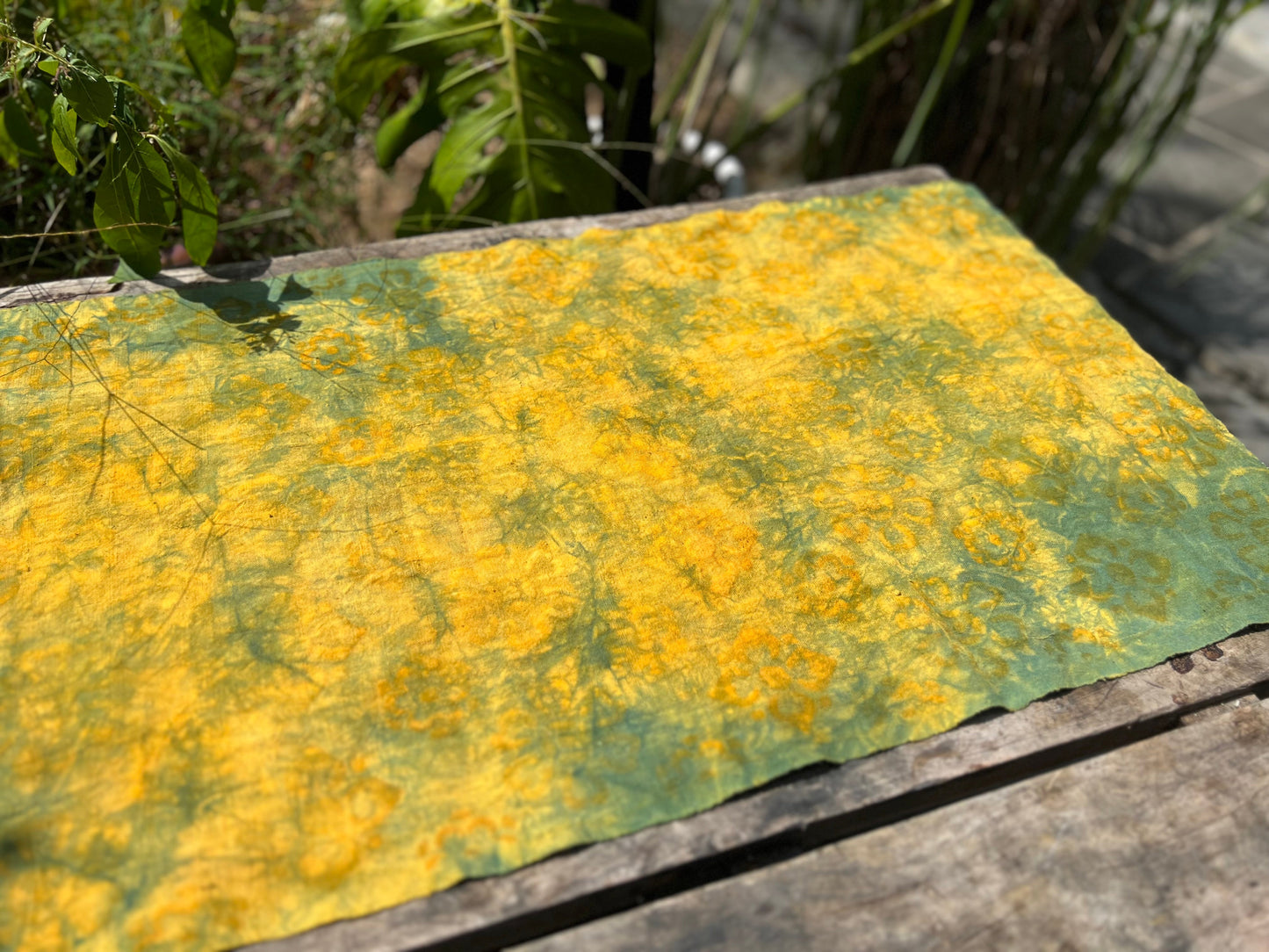 Tea Table Cloth Hand Dyed Plant Dyed Cotton Tea Mat Nature Dye Chabu Chaxi Yellow Green Color
