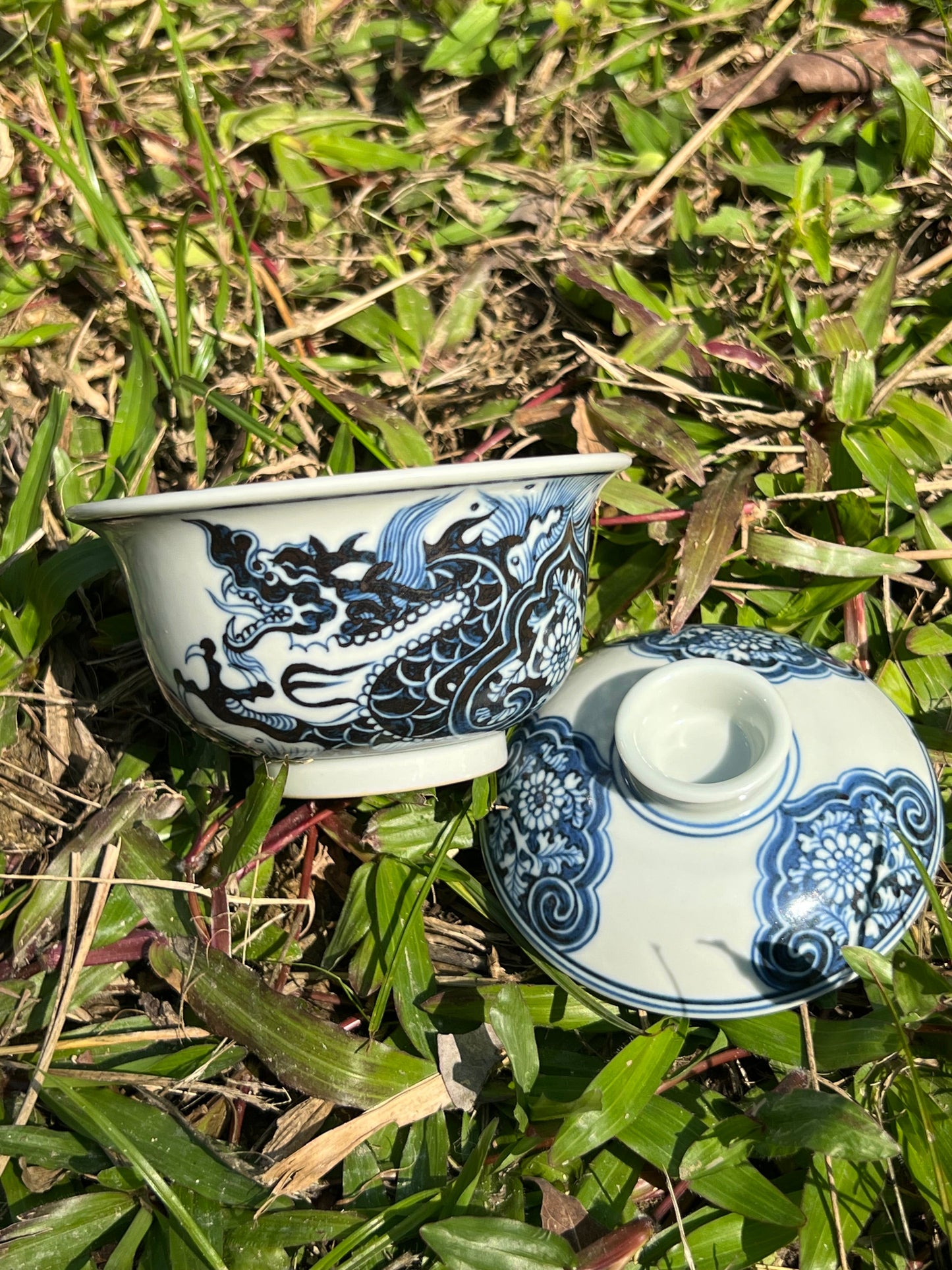Hand Painted Chinese Dragon Blue and White Porcelain Gaiwan Jingdezhen Ceramic Master Artwork