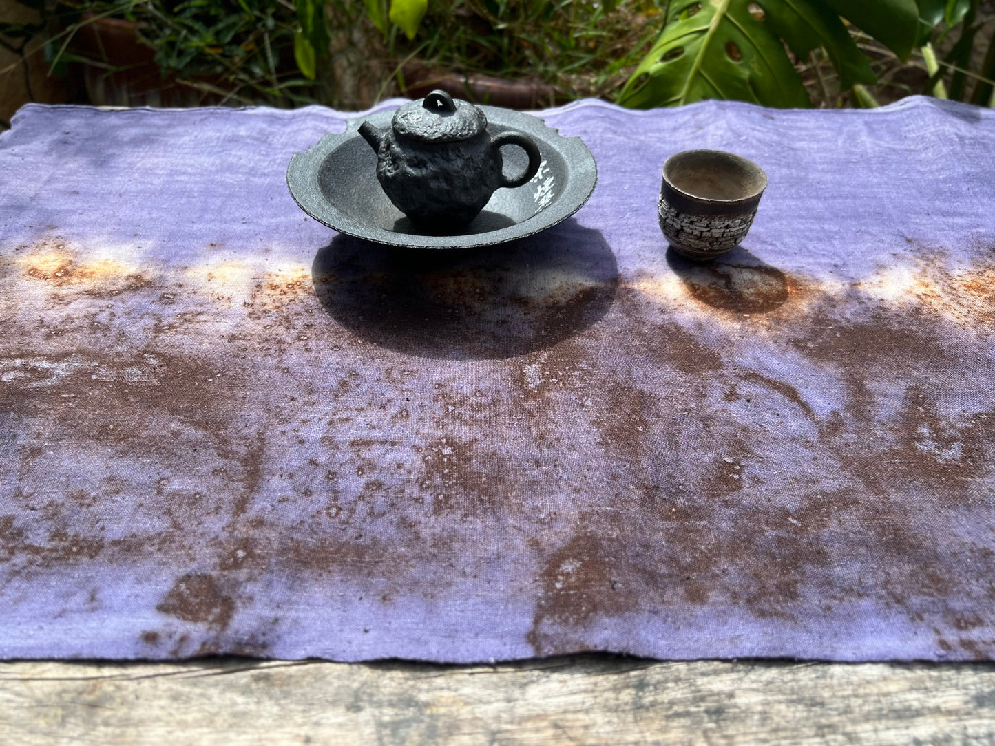 Hand Dyed Plant Dyed Cotton Tea Table Cloth Nature Dye Tea Mat Chabu Chaxi Purple Color
