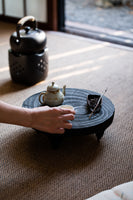 Japanese-Style Wood Tea Table Handcrafted Original Round Black Wood Tea Boat Tea Table