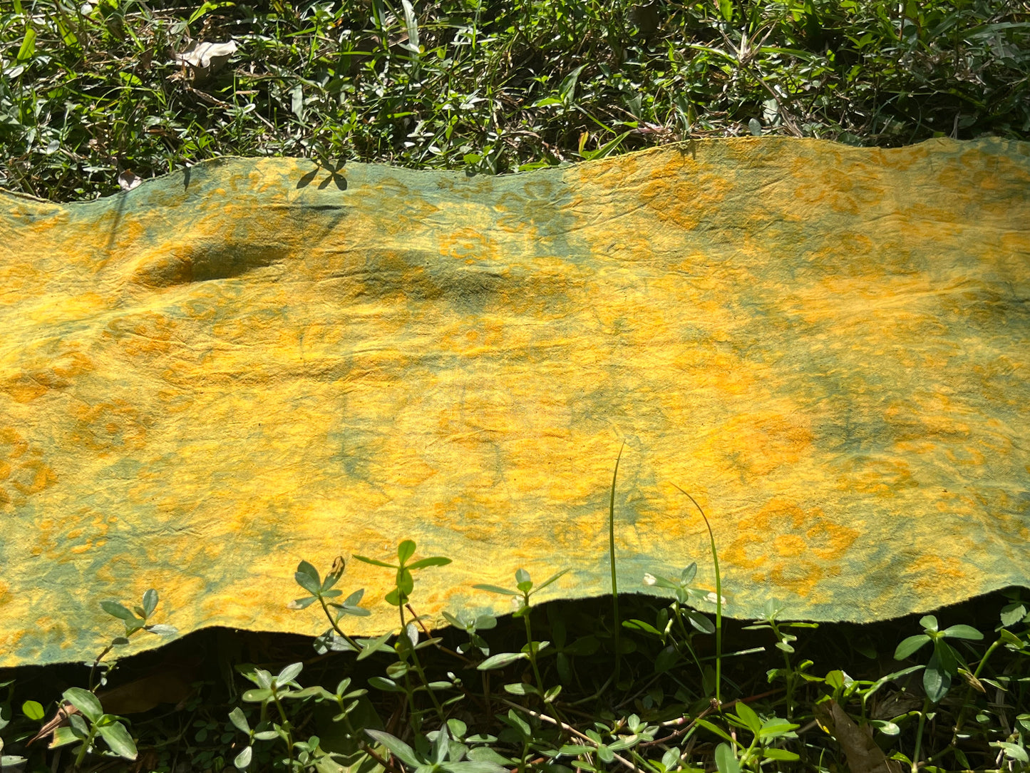 Tea Table Cloth Hand Dyed Plant Dyed Cotton Tea Mat Nature Dye Chabu Chaxi Yellow Green Color